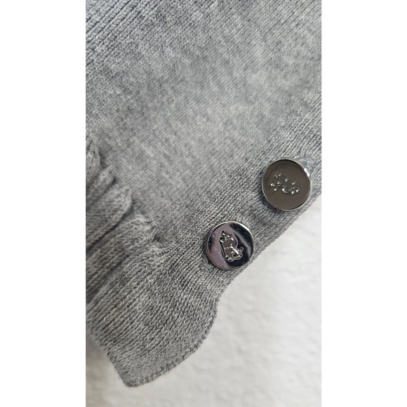 Ralph Lauren Sweater Womens Medium Gray Ruffled Puff Sleeve Soft Thin Knit Top - Picture 3 of 8